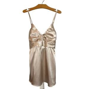 Tank Top Sz Small Metallic Gold Y2K Cami Belted Adjustable Babydoll Satin Fairy